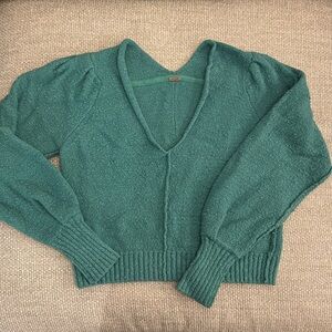 Free People Green V-Neck Cropped Sweater